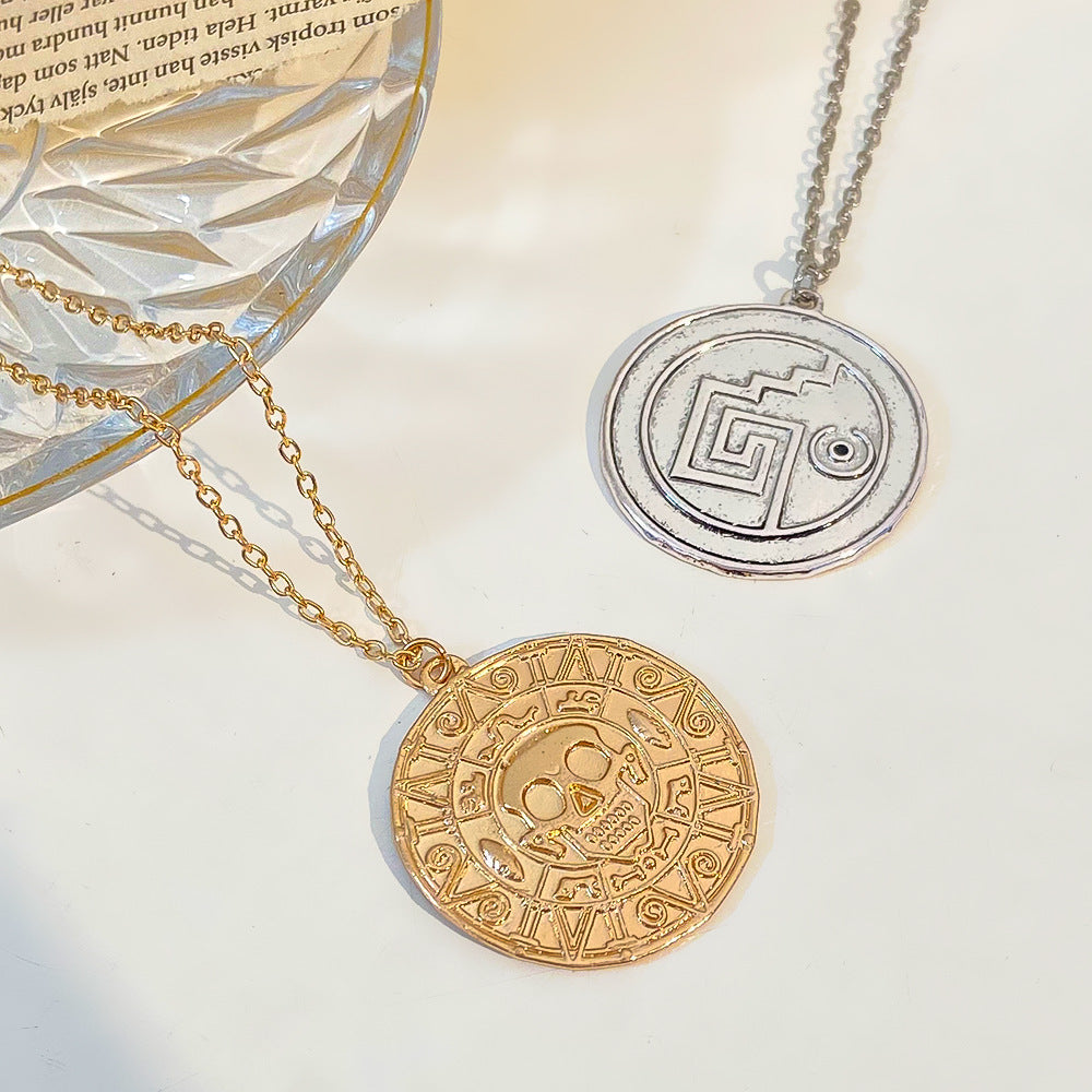 Wholesale Jewelry Pirates of the Caribbean Necklace  Gold Coin Chain Men Skull Necklace Pendant